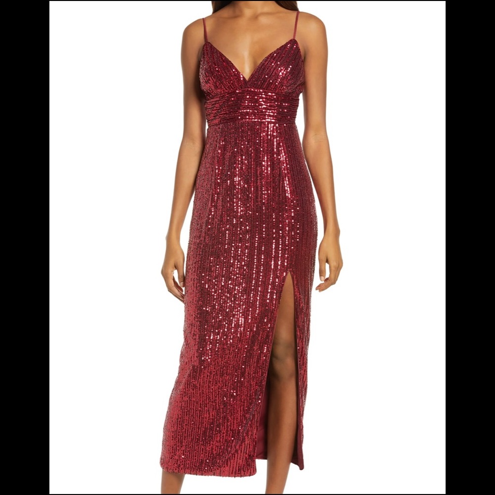 Gillian Red Sequin Cocktail Midi Dress by SAYLOR